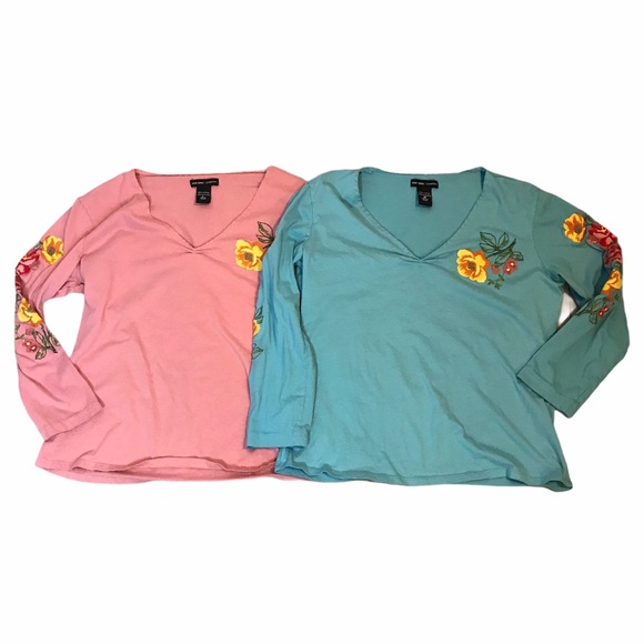 New York & Company Tops - New York & Co Embroidered Shirts Long Sleeve Large